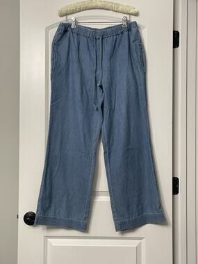 Coastal Cami 100% Cotton Blue Denim Pull-On Wide Leg Pants Drawstring Size 10P